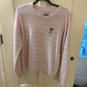Women's Holiday Crewneck Pullover Sweater - A New Day™ Pink/Cream Striped XL